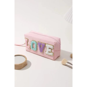 Açık Pembe Renk Love Detaylı Makyaj Çantası
