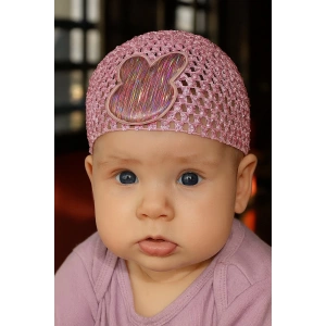 Açık Pembe Renk Tavşan Figürlü Örgü Detaylı Bebek Saç Bandı/ Saç Bonesi