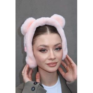 Açık Pembe Renk Tavşan Figürlü Peluş Çocuk Kulaklık