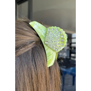 Açık Yeşil Renk Deniz Kabuğu Figürlü Taş Detaylı Kemik Mandal Toka