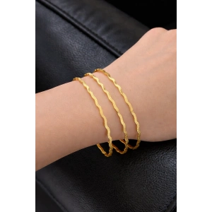 Altın Renk 3lü Kumlu Zikzak Ajda Bilezik