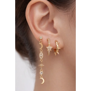 Altın Renk 3lü Ysx Küpe Set