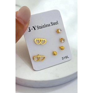 Altın Renk 6lı Çelik Küpe Set
