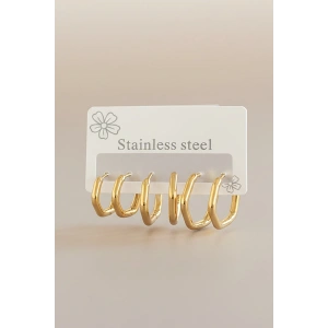 Altın Renk 6lı Halka Detaylı Çelik Küpe Set