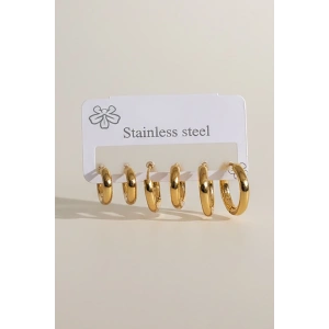 Altın Renk 6lı Halka Detaylı Çelik Küpe Set
