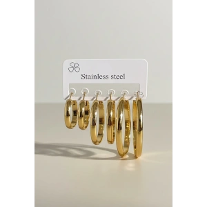 Altın Renk 6lı Halka Detaylı Çelik Küpe Set