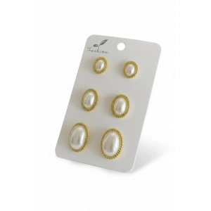 Altın Renk 6lı İnci Küpe Set