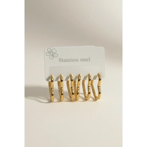 Altın Renk 6lı Kalp Detaylı Çelik Küpe Set