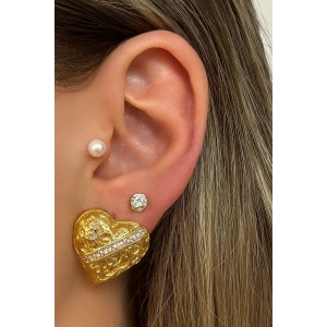 Altın Renk 6lı Kalp Figürlü Çelik Küpe Set