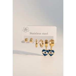 Altın  Renk 6lı Karışık Figürlü Çelik Küpe Set
