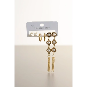 Altın Renk 6lı Karışık Figürlü Sallantılı Çelik Küpe Set