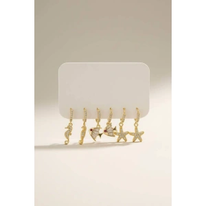 Altın Renk 6lı Karışık Figürlü Set Küpe