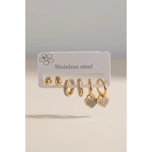 Altın Renk 6lı Karışık Figürlü Taşlı Çelik Küpe Set