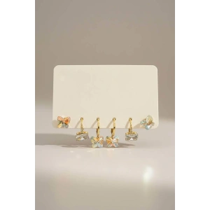 Altın Renk 6lı Taş Detaylı Set Küpe