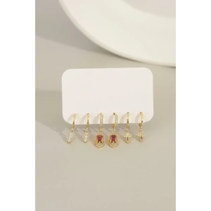 Altın Renk 6lı Taş Detaylı Set Küpe