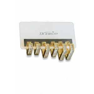 Altın Renk 6lı Taş Detaylı TX 14K Altın Kaplama Küpe Set
