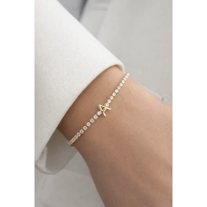 Altın Renk A Harfli Taş Detaylı Çelik Bileklik