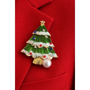 Altın Renk Ağaç Figürlü Yılbaşı Temalı Broş
