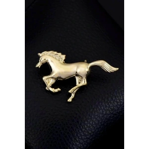 Altın Renk At Figürlü Broş