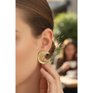 Altın Renk Ay Figürlü Çelik Küpe (Çift)