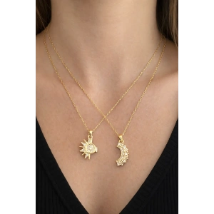 Altın Renk Ay Ve Güneş Figürlü Çelik Best Friend Kolye