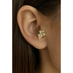 Altın Renk Ayıcık Figürlü Cerrahi Çelik Tragus/Kıkırdak Küpe/Piercing (Tek)
