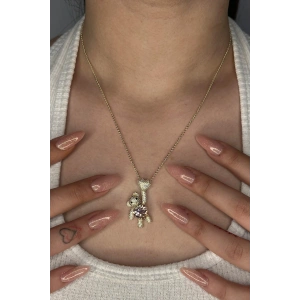 Altın Renk Ayıcık Figürlü Taş Detaylı YSX Kolye