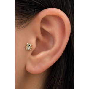 Altın Renk Ayıcık Figürlü  Taşlı Cerrahi Çelik Tragus/Kıkırdak Küpe/Piercing (Tek)