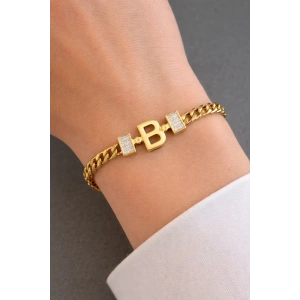 Altın Renk B Harf Çelik Bileklik