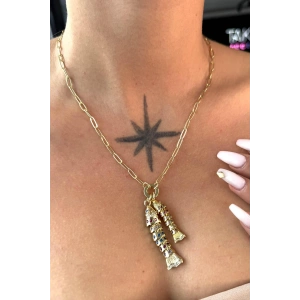 Altın Renk Balık Figürlü 14K Altın Kaplama VİP Kolye