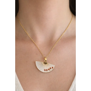 Altın Renk Beyaz Yelpaze Figürlü Çelik Kolye