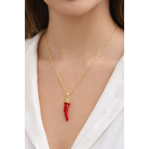 Altın Renk Biber Figürlü Çelik Şans Kolyesi