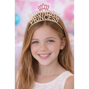 Altın Renk Birthday Princess Yazılı Taş Detaylı Taç