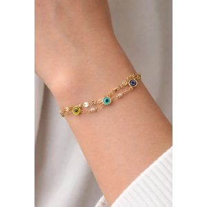 Altın Renk Boncuk Detaylı Bileklik