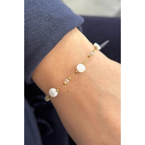 Altın Renk Boncuk Detaylı Çelik Bileklik