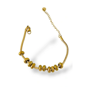 Altın Renk Boncuk Detaylı Çelik Bileklik