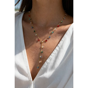 Altın Renk Boncuk Detaylı Çelik Y Kolye