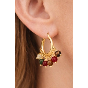 Altın Renk Boncuk Detaylı Küpe (Çift)