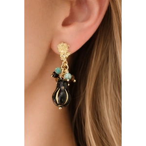 Altın Renk Boncuk Detaylı Küpe (Çift)