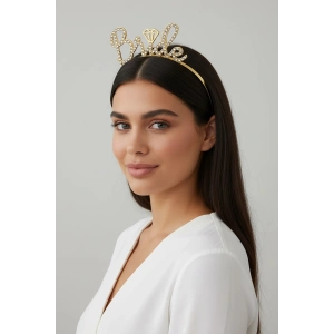 Altın Renk Bride Yazılı Taş Detaylı Taç