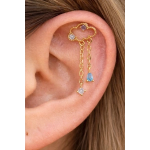 Altın Renk Bulut Figürlü Taş Detaylı Cerrahi Çelik Tragus/Kıkırdak Küpe/Piercing (Tek)