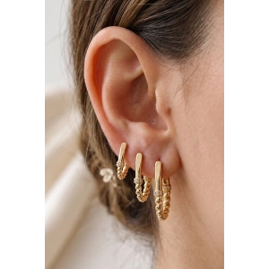 Altın Renk Burgu Detaylı 3lü YSX Küpe Set