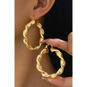 Altın Renk Burgu Detaylı 35Mm Halka Küpe (Çift)