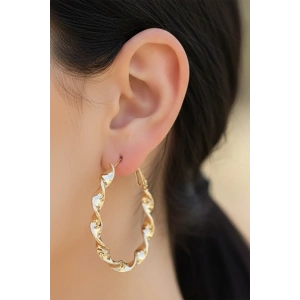 Altın Renk Burgu Detaylı 40Mm Halka Küpe (Çift)