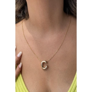 Altın Renk C Harf Balon Çelik Kolye