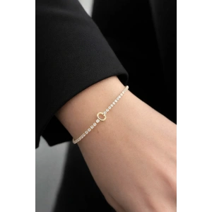 Altın Renk C Harfli Taş Detaylı Çelik Bileklik