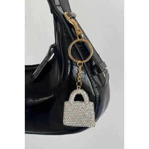 Altın Renk Çanta Figürlü Taş Detaylı Çanta Charm/ Anahtarlık