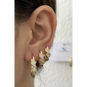 Altın Renk Çarpı Figürlü 3lü YSX Küpe Set