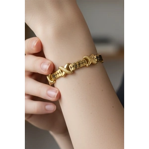 Altın Renk Çarpı Figürlü Çelik Kelepçe Bileklik