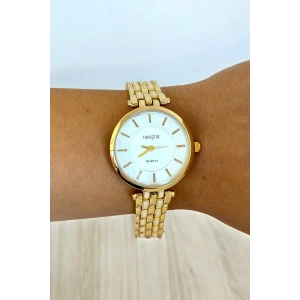 Altın Renk Çelik Kordonlu Kadın Saat